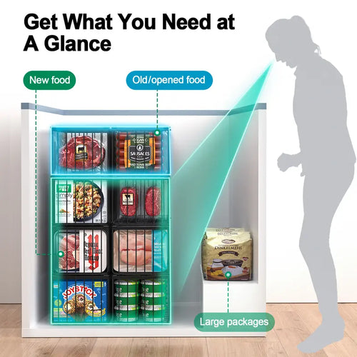 Space-Saving Freezer Storage Bins with Handles (Pack of 2/4/6/8) — Stackable, open-design, high load-bearing, rust-resistant, and ventilated; designed for chest freezers and kitchen use