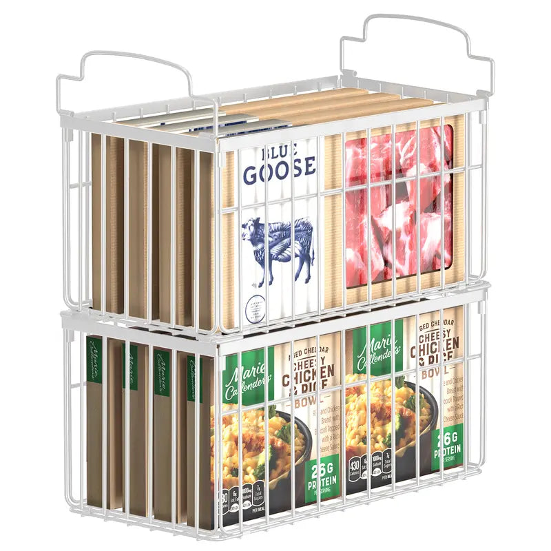Space-Saving Freezer Storage Bins with Handles (Pack of 2/4/6/8) — Stackable, open-design, high load-bearing, rust-resistant, and ventilated; designed for chest freezers and kitchen use