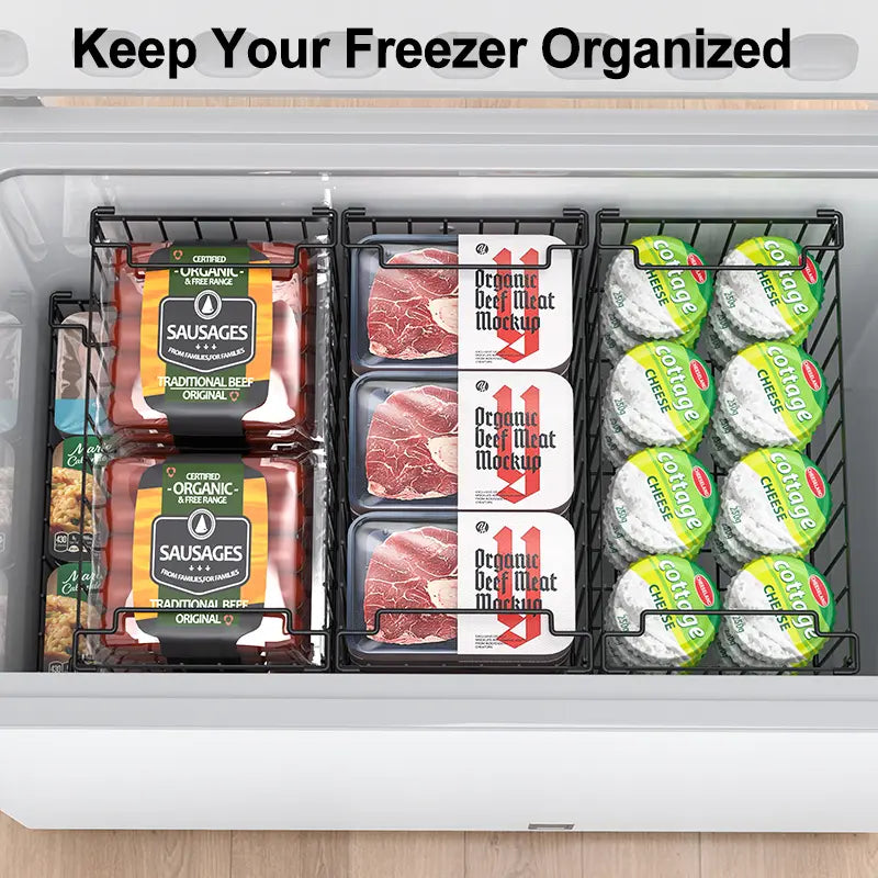 Space-Saving Freezer Storage Bins with Handles (Pack of 2/4/6/8) — Stackable, open-design, high load-bearing, rust-resistant, and ventilated; designed for chest freezers and kitchen use