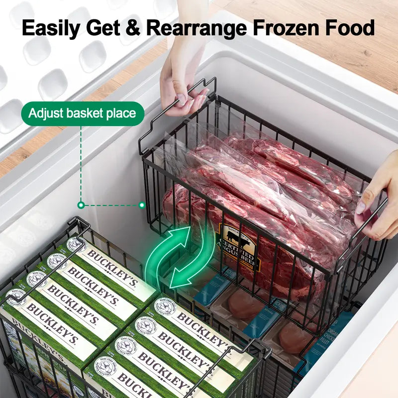 Space-Saving Freezer Storage Bins with Handles (Pack of 2/4/6/8) — Stackable, open-design, high load-bearing, rust-resistant, and ventilated; designed for chest freezers and kitchen use